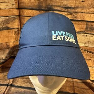 Sonic Drive In Hat Cap Blue Snapback Adjustable Mesh Back Employee Live Free Eat
